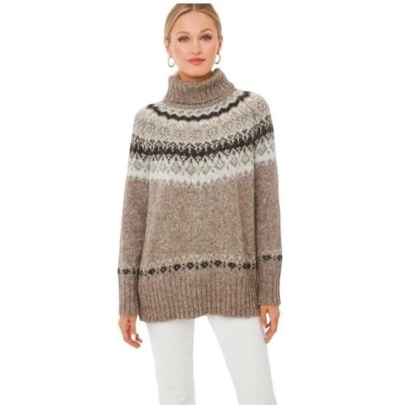 Tuckernuck Toasted Coconut Brown Tinsbury Turtleneck Fair Isle Wool Sweater M - Picture 1 of 7